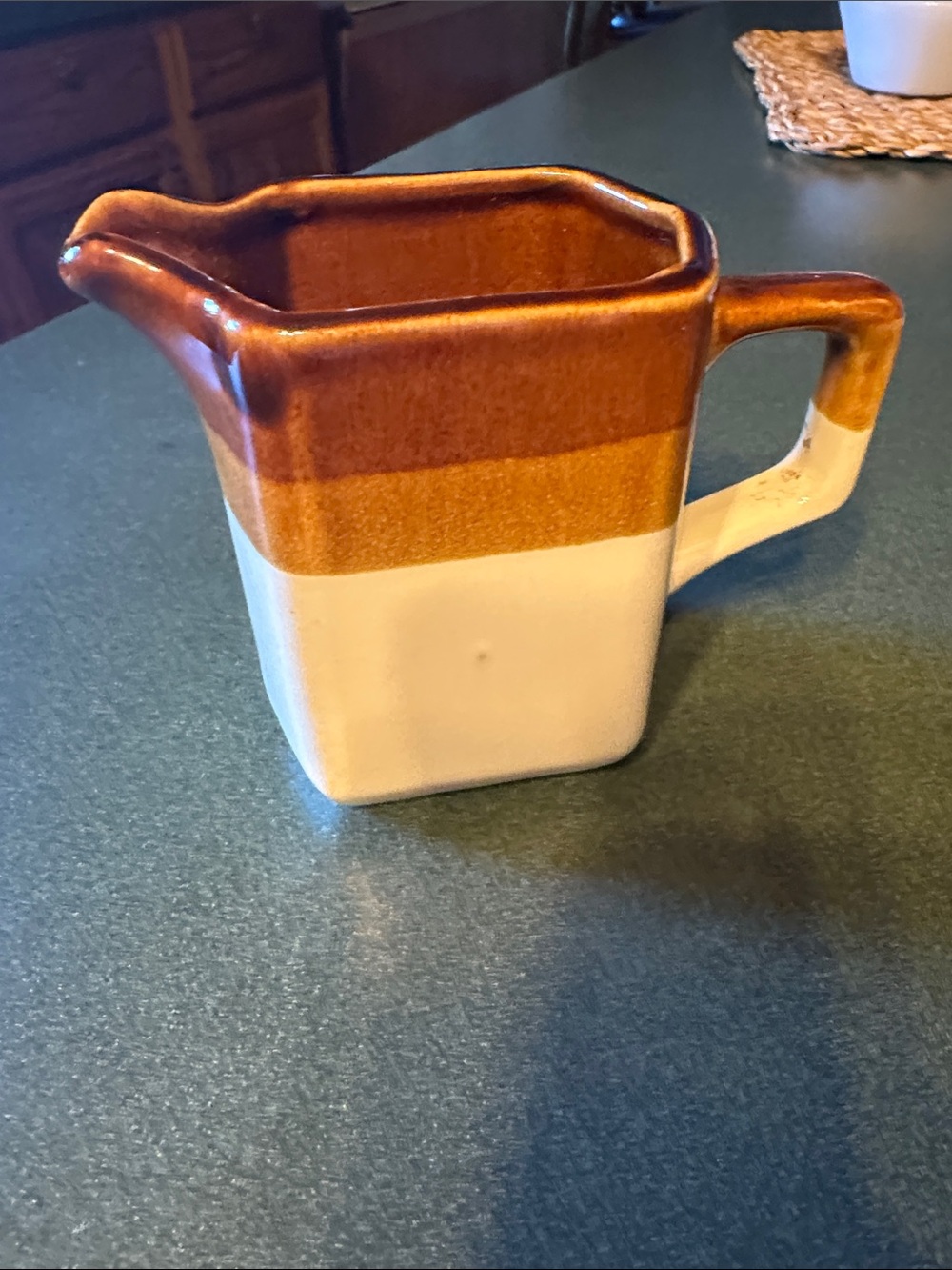 Vintage/ Brown and Cream Ceramic Creamer - Rustic Home Dining